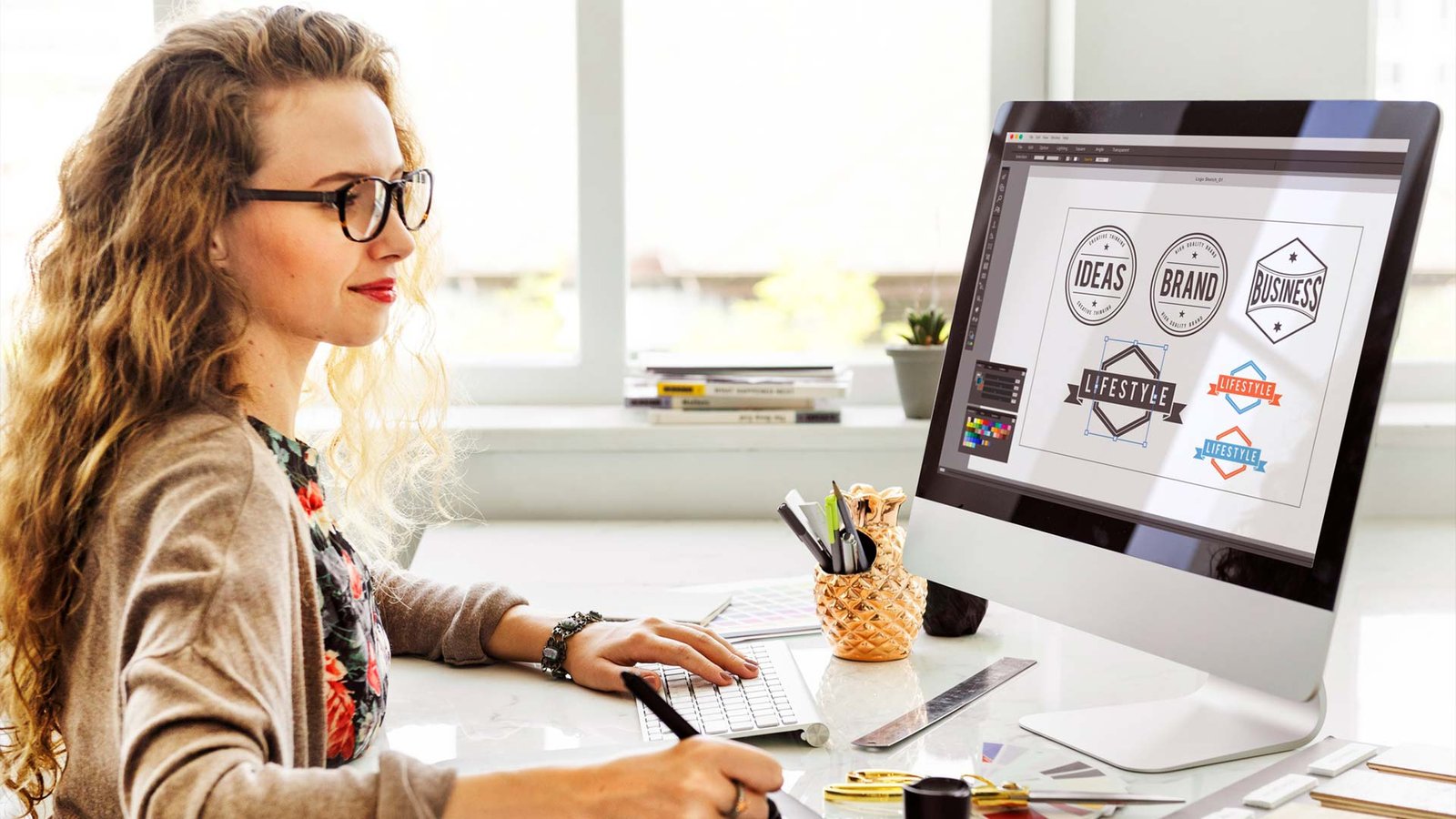 Graphic design mockups showcasing MOON LINKS agency’s creative work